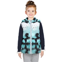 Wonderful Unicorn Silhouette In The Night Kids  Hooded Puffer Vest by FantasyWorld7