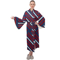 Geometric Background Stripes Maxi Tie Front Velour Kimono by HermanTelo