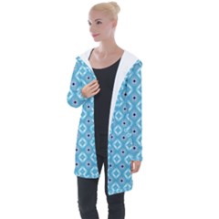 Blue Pattern Longline Hooded Cardigan by HermanTelo