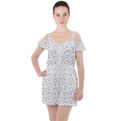 Music Notes Background Ruffle Cut Out Chiffon Playsuit by Bajindul