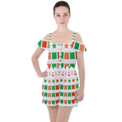 Christmas Bunting Banners Tasse Ruffle Cut Out Chiffon Playsuit by Bajindul