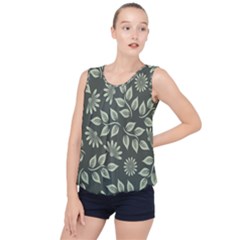 Flowers Pattern Spring Green Bubble Hem Chiffon Tank Top by Bajindul