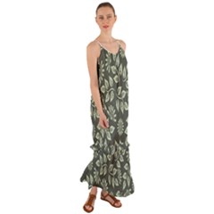 Flowers Pattern Spring Green Cami Maxi Ruffle Chiffon Dress by Bajindul