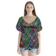 Pattern Artistically V-neck Flutter Sleeve Top by HermanTelo