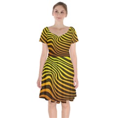 Wave Line Curve Abstract Short Sleeve Bardot Dress by HermanTelo