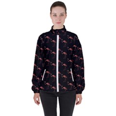 Flamingo Pattern Black Women s High Neck Windbreaker by snowwhitegirl