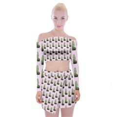 Cactus Pink Pattern Off Shoulder Top With Mini Skirt Set by snowwhitegirl