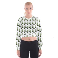 Cactus White Pattern Cropped Sweatshirt by snowwhitegirl