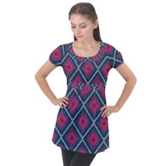 Purple Textile And Fabric Pattern Puff Sleeve Tunic Top by Pakrebo