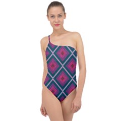 Purple Textile And Fabric Pattern Classic One Shoulder Swimsuit by Pakrebo