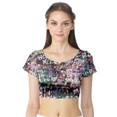 Graffiti Wall Background Short Sleeve Crop Top by Pakrebo