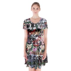 Graffiti Wall Background Short Sleeve V-neck Flare Dress by Pakrebo