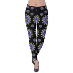 Lilies And Decorative Stars Of Freedom Velvet Leggings by pepitasart