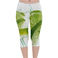 Lime Club Soda Drink Cocktail Velvet Capri Leggings  by Pakrebo