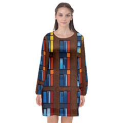 Architecture Color Colour Windows Long Sleeve Chiffon Shift Dress  by Pakrebo