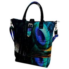 Green And Blue Peacock Feather Buckle Top Tote Bag by Pakrebo