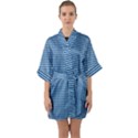 Gingham Plaid Fabric Pattern Blue Quarter Sleeve Kimono Robe View1