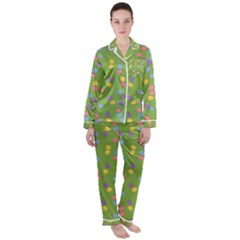 Balloon Grass Party Green Purple Satin Long Sleeve Pyjamas Set by HermanTelo