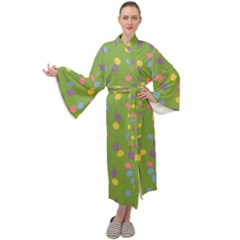 Balloon Grass Party Green Purple Maxi Tie Front Velour Kimono by HermanTelo