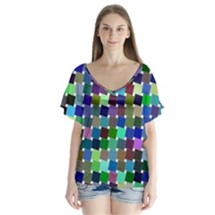 Geometric Background Colorful V-neck Flutter Sleeve Top by HermanTelo