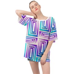 Geometric Metallic Aqua Purple Oversized Chiffon Top by HermanTelo