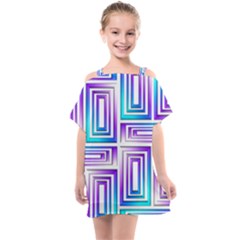 Geometric Metallic Aqua Purple Kids  One Piece Chiffon Dress by HermanTelo