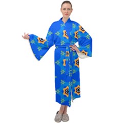 Pattern Backgrounds Blue Star Maxi Tie Front Velour Kimono by HermanTelo