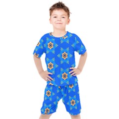 Pattern Backgrounds Blue Star Kids  Tee And Shorts Set by HermanTelo