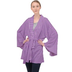 Gingham Plaid Fabric Pattern Purple Velvet Kimono Robe by HermanTelo