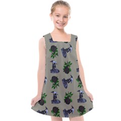 Gothic Girl Rose Grey Pattern Kids  Cross Back Dress by snowwhitegirl