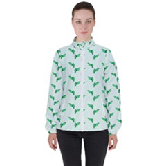 Green Parrot Pattern Women s High Neck Windbreaker by snowwhitegirl