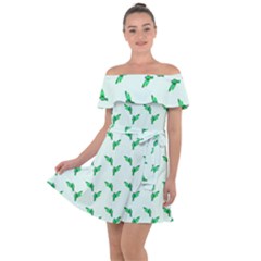 Green Parrot Pattern Off Shoulder Velour Dress by snowwhitegirl