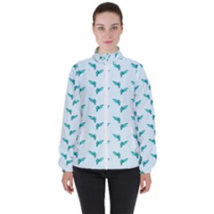 Blue Parrot Pattern Women s High Neck Windbreaker by snowwhitegirl