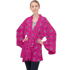 Pink Pattern Squares Velvet Kimono Robe by HermanTelo