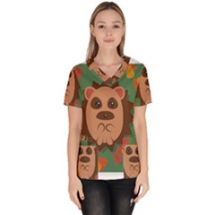 Hedgehog Animal Cute Cartoon Women s V-neck Scrub Top by Sudhe