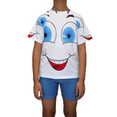 Smiley Face Laugh Comic Funny Kids  Short Sleeve Swimwear by Sudhe