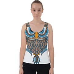 Owl Drawing Art Vintage Clothing Blue Feather Velvet Tank Top by Sudhe