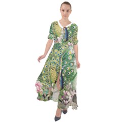 Peafowl Peacock Feather Beautiful Waist Tie Boho Maxi Dress by Sudhe