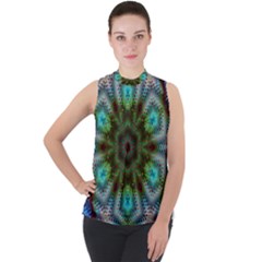 Abstract Art Background Flames Mock Neck Chiffon Sleeveless Top by Wegoenart