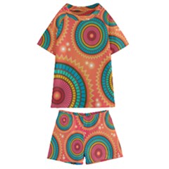 Background Texture Mosaic Kids  Swim Tee And Shorts Set by Simbadda