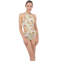 Vintage Roses               Halter Side Cut Swimsuit by LalyLauraFLM