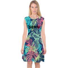 Leaves Tropical Picture Plant Capsleeve Midi Dress by Simbadda