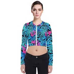 Leaves Picture Tropical Plant Long Sleeve Zip Up Bomber Jacket by Simbadda