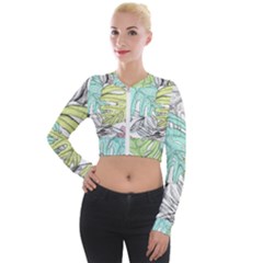 Leaves Tropical Plant Summer Long Sleeve Cropped Velvet Jacket by Simbadda