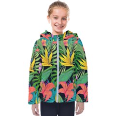 Tropical Leaves                  Kids  Hooded Puffer Jacket by LalyLauraFLM