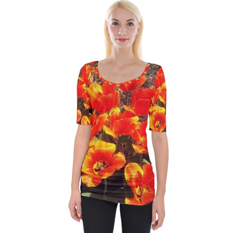 Orange Tulips At The Commons Wide Neckline Tee by Riverwoman