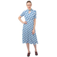 Geometric Blue Shades Diagonal Keyhole Neckline Chiffon Dress by Bajindul