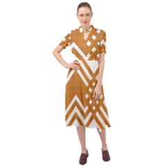 Wood Zigzag Texture Keyhole Neckline Chiffon Dress by Bajindul