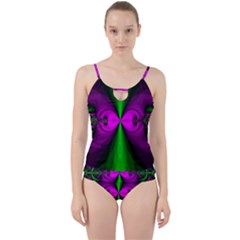 Abstract Artwork Fractal Background Green Purple Cut Out Top Tankini Set by Sudhe