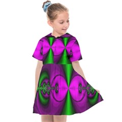 Abstract Artwork Fractal Background Green Purple Kids  Sailor Dress by Sudhe